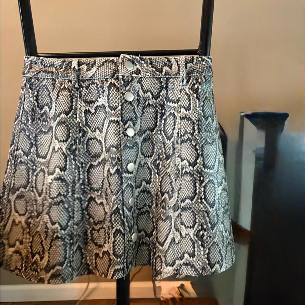 Olivaceous Black and White Snake-Print Mini Skirt